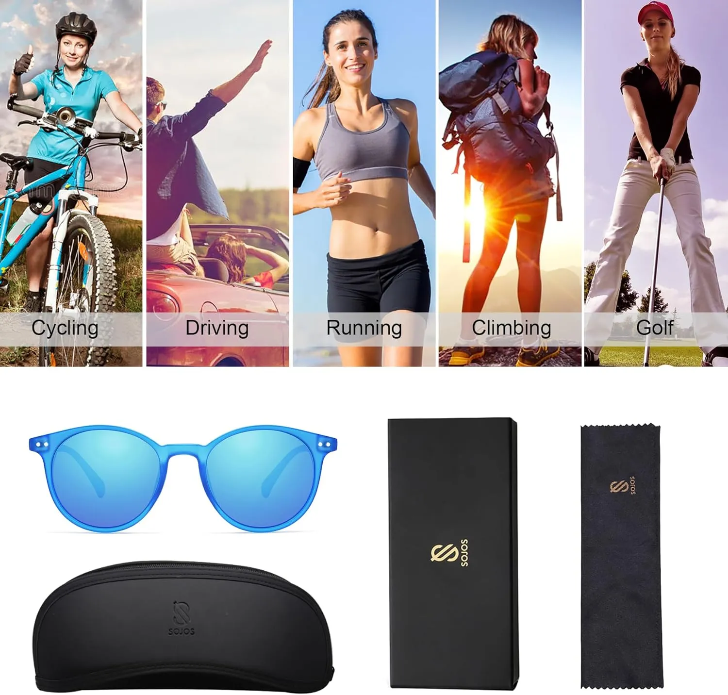 SOJOS TR90 Polarized Small Round Sunglasses for Women Men Vintage Style UV400 Lens SJTR2113