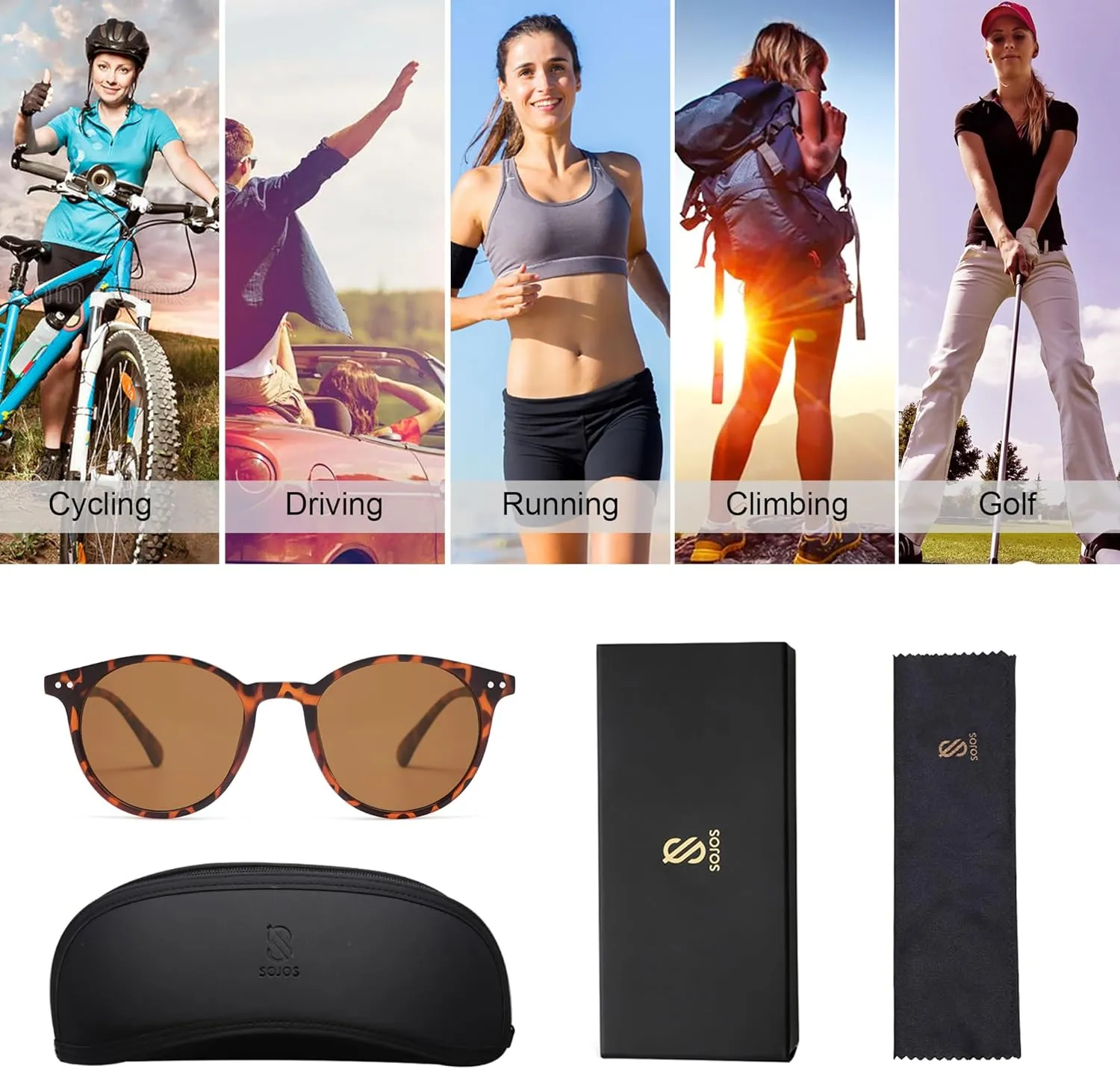 SOJOS TR90 Polarized Small Round Sunglasses for Women Men Vintage Style UV400 Lens SJTR2113