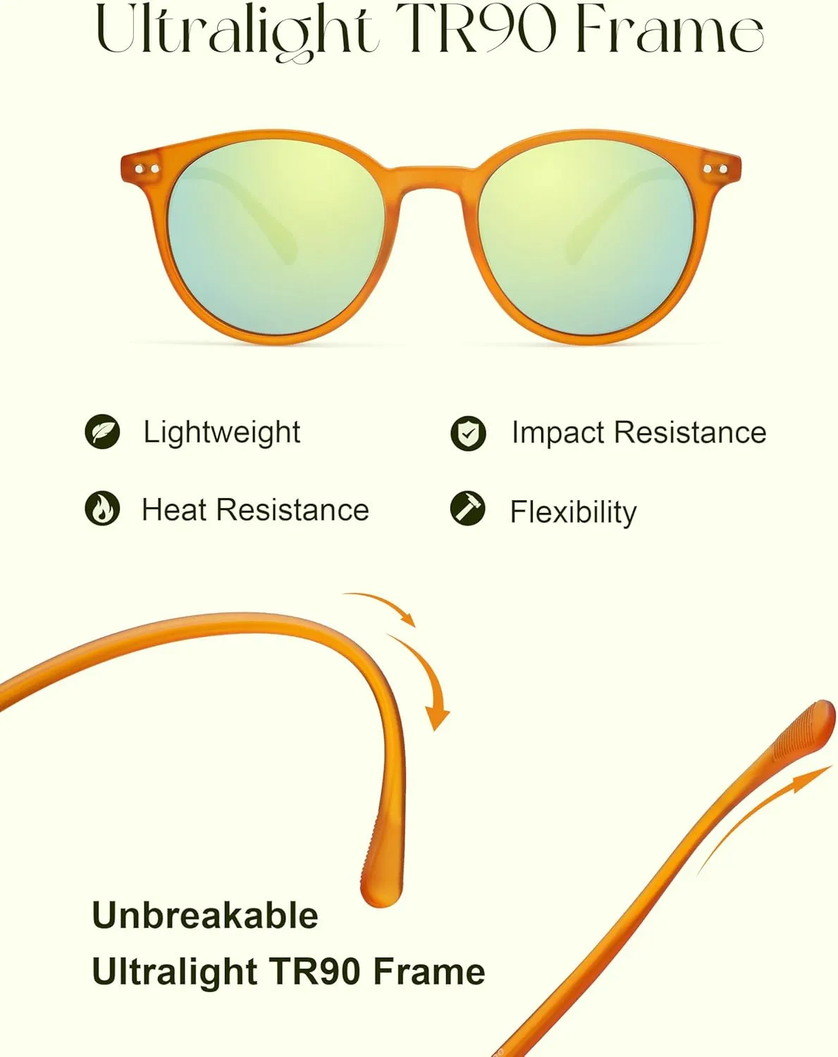 SOJOS TR90 Polarized Small Round Sunglasses for Women Men Vintage Style UV400 Lens SJTR2113