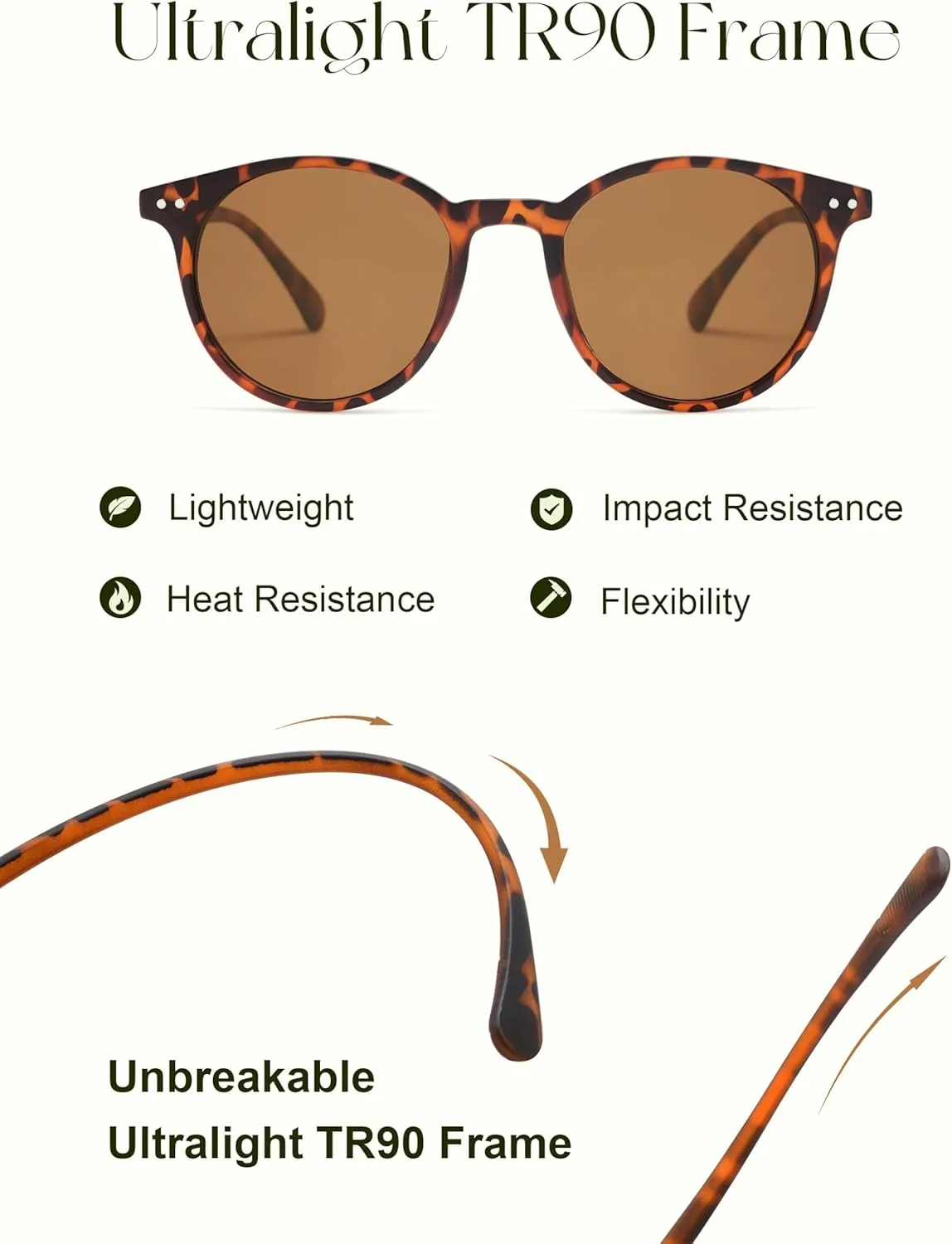 SOJOS TR90 Polarized Small Round Sunglasses for Women Men Vintage Style UV400 Lens SJTR2113