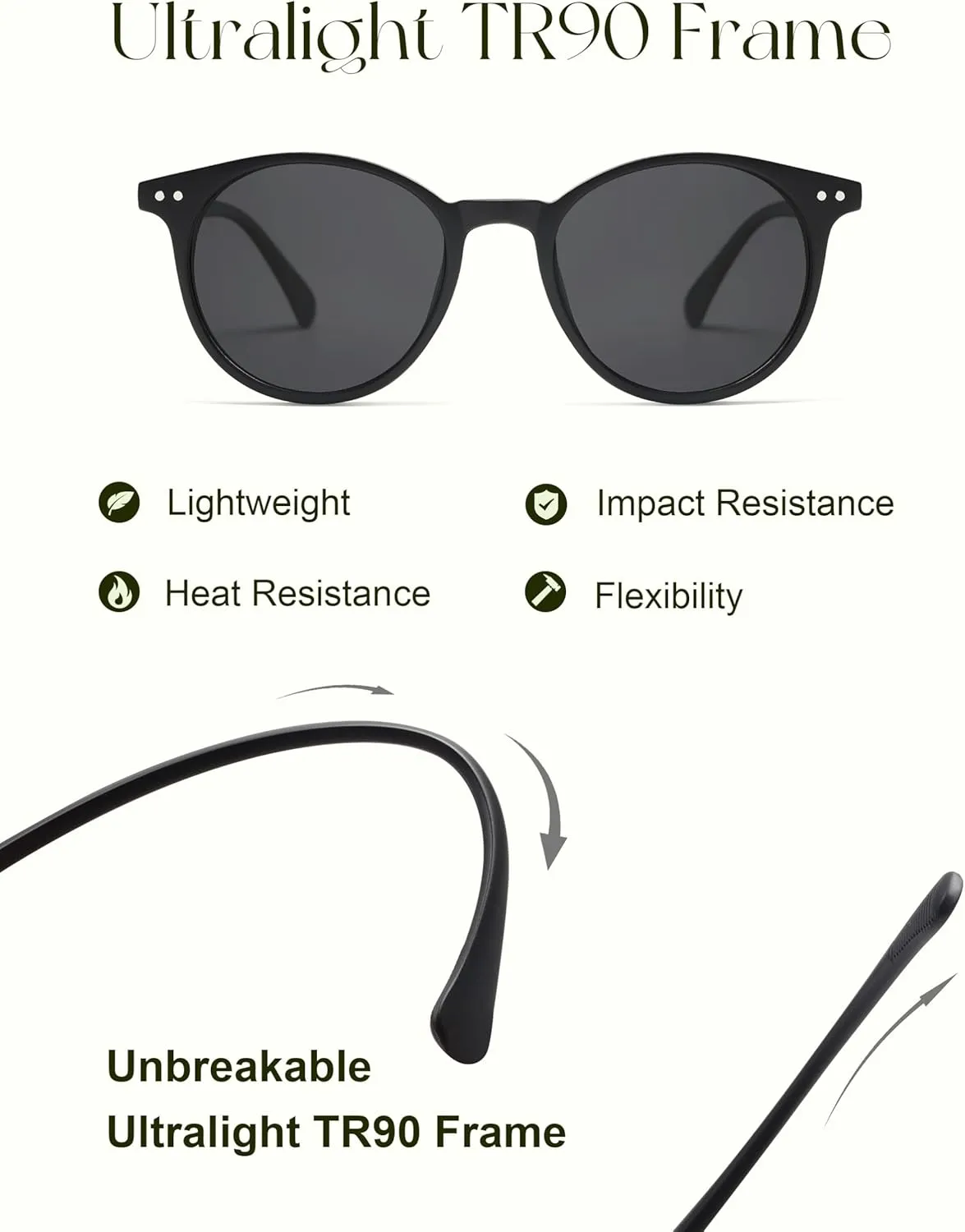 SOJOS TR90 Polarized Small Round Sunglasses for Women Men Vintage Style UV400 Lens SJTR2113