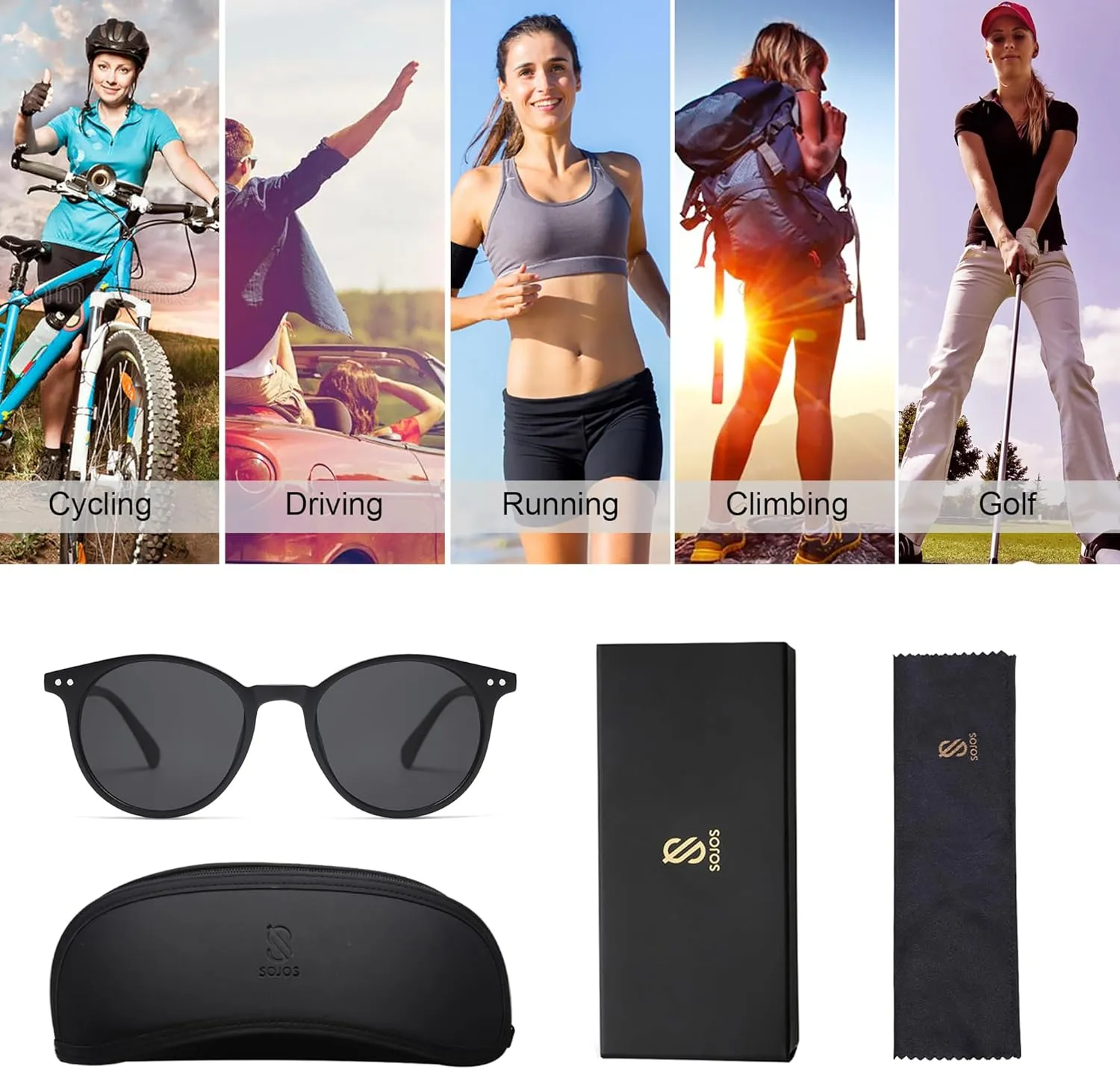 SOJOS TR90 Polarized Small Round Sunglasses for Women Men Vintage Style UV400 Lens SJTR2113