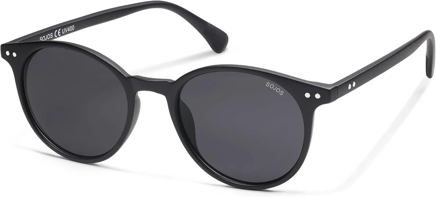 SOJOS TR90 Polarized Small Round Sunglasses for Women Men Vintage Style UV400 Lens SJTR2113