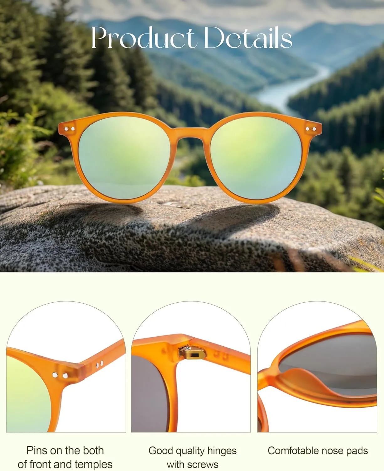 SOJOS TR90 Polarized Small Round Sunglasses for Women Men Vintage Style UV400 Lens SJTR2113