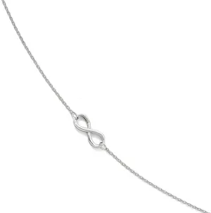 Solid 10K White Gold Infinity Love Knot Symbol with 1in Extension Anklet - with Secure Lobster Lock Clasp 9" (Width = 1mm)