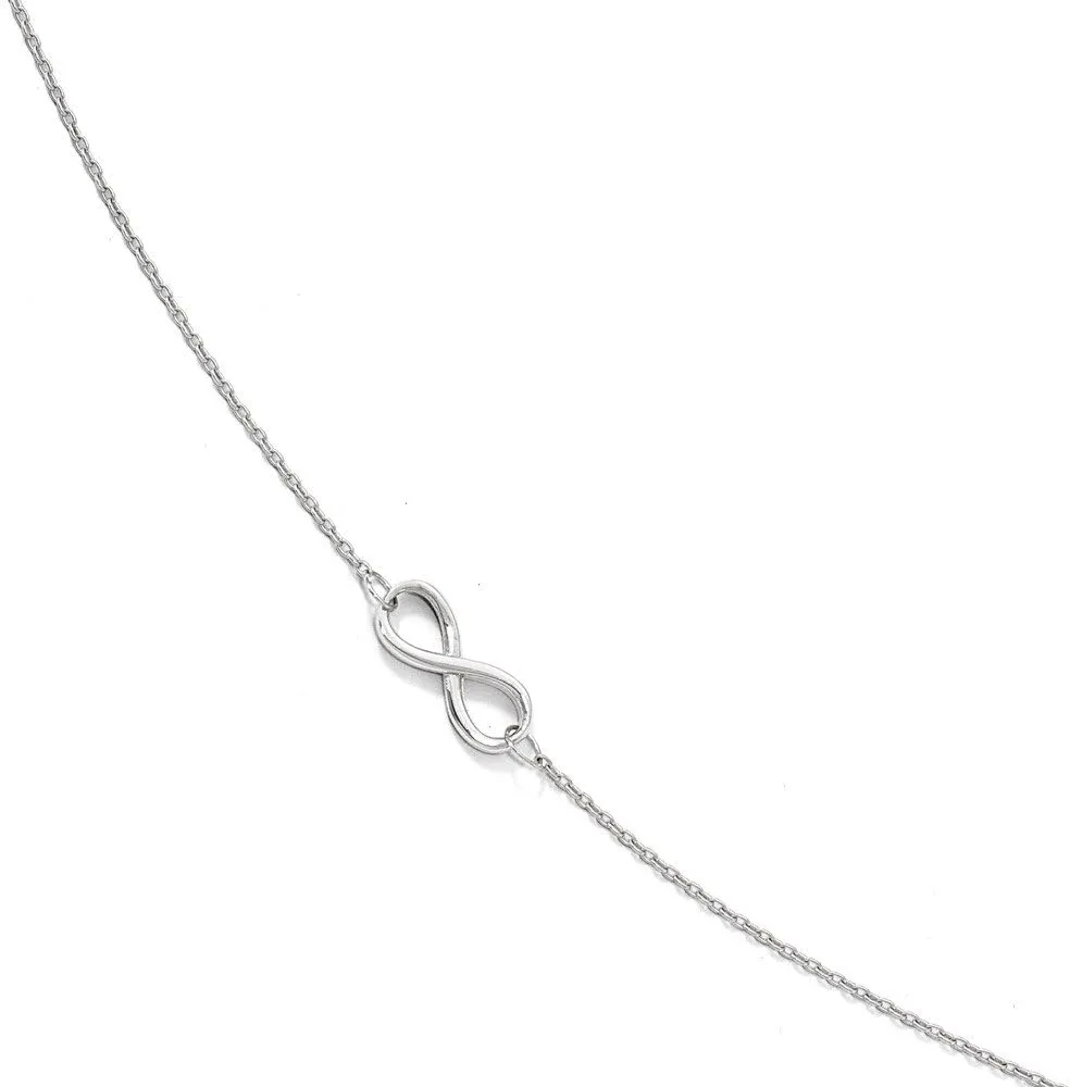 Solid 10K White Gold Infinity Love Knot Symbol with 1in Extension Anklet - with Secure Lobster Lock Clasp 9" (Width = 1mm)