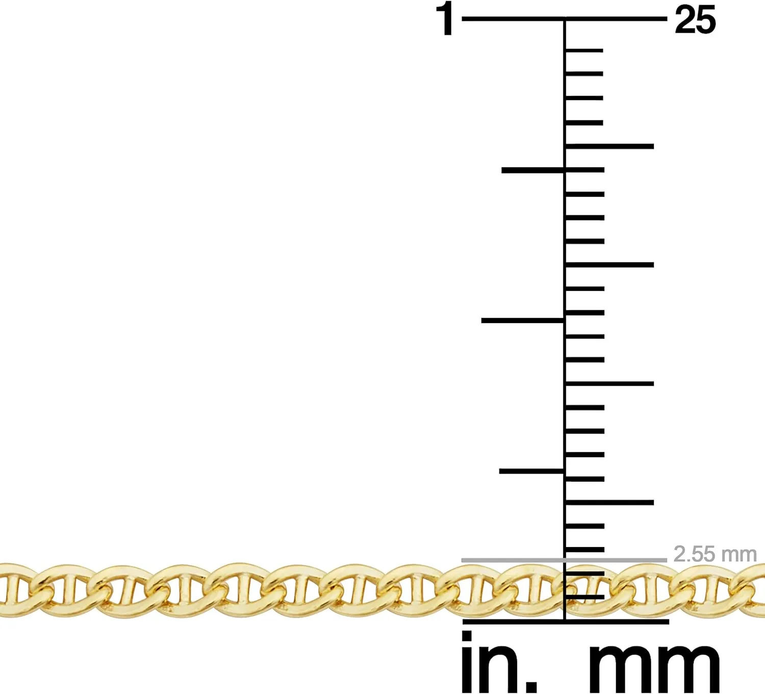 Solid 14k Yellow Gold Filled 2.55 mm Mariner Link Chain Necklace for Men and Women (16-36 inch)