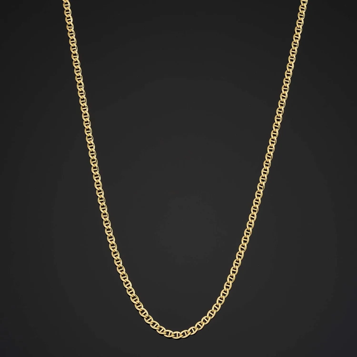 Solid 14k Yellow Gold Filled 2.55 mm Mariner Link Chain Necklace for Men and Women (16-36 inch)
