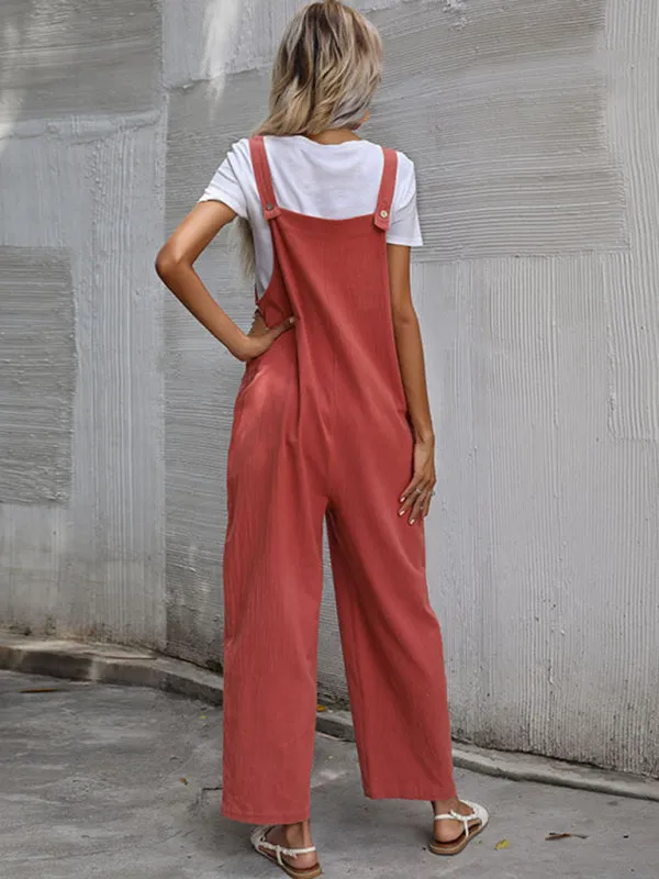 Solid Loose Bib Overalls - Flowy Harem Pantsuits