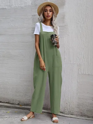 Solid Loose Bib Overalls - Flowy Harem Pantsuits