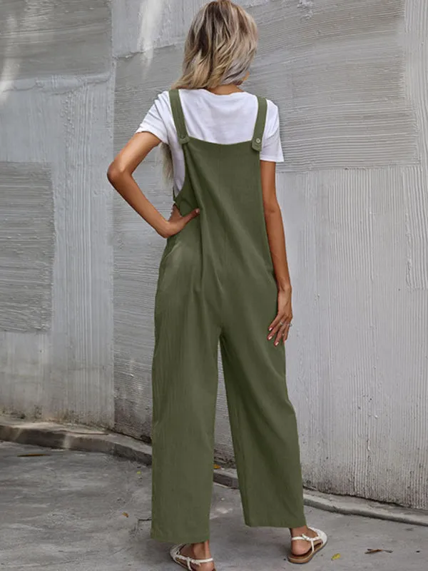 Solid Loose Bib Overalls - Flowy Harem Pantsuits