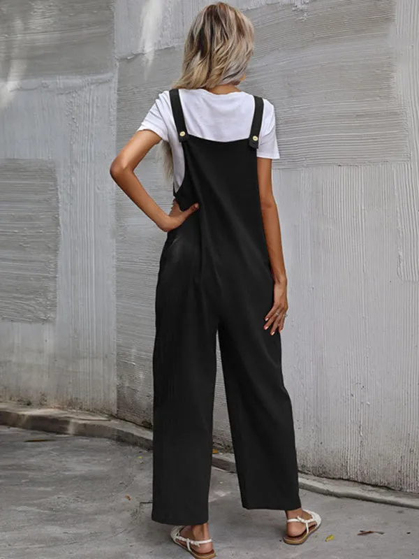 Solid Loose Bib Overalls - Flowy Harem Pantsuits