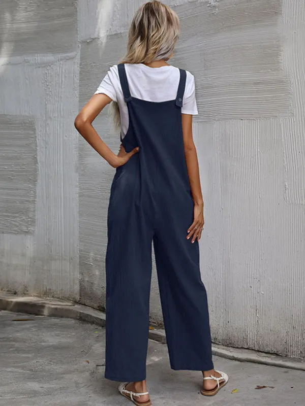 Solid Loose Bib Overalls - Flowy Harem Pantsuits