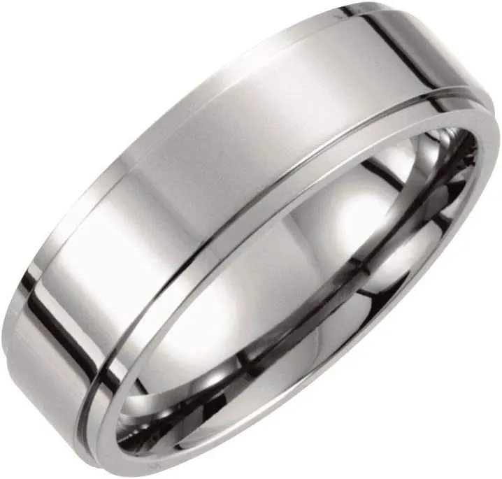 Solid Titanium 7mm Ridged Wedding Band Ring Comfort Fit - Size 10