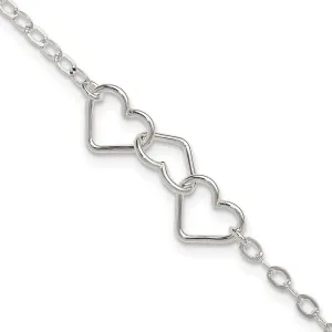Sonia Jewels 925 Sterling Silver 10inch Real Unique Heart Link Anklet - with Secure Lobster Lock Clasp 10" (Width = 9mm)