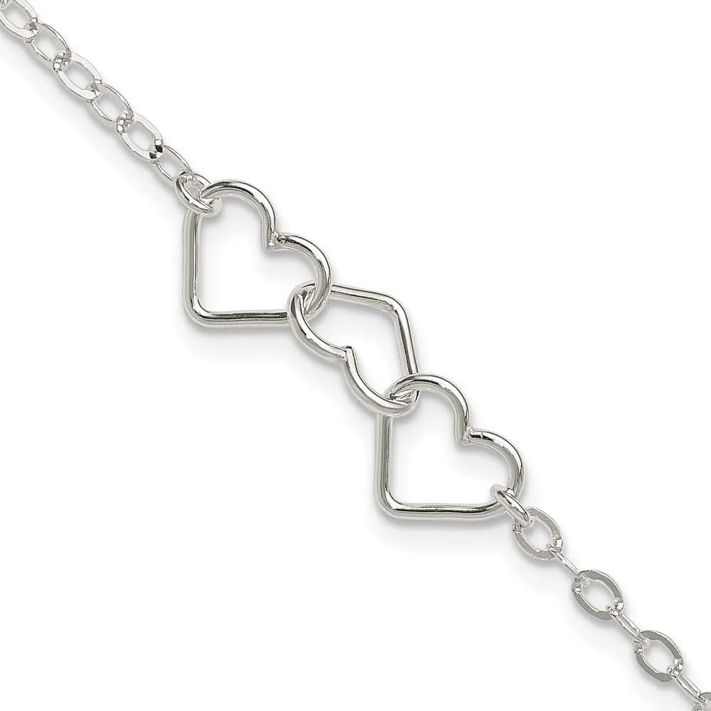 Sonia Jewels 925 Sterling Silver 10inch Real Unique Heart Link Anklet - with Secure Lobster Lock Clasp 10" (Width = 9mm)