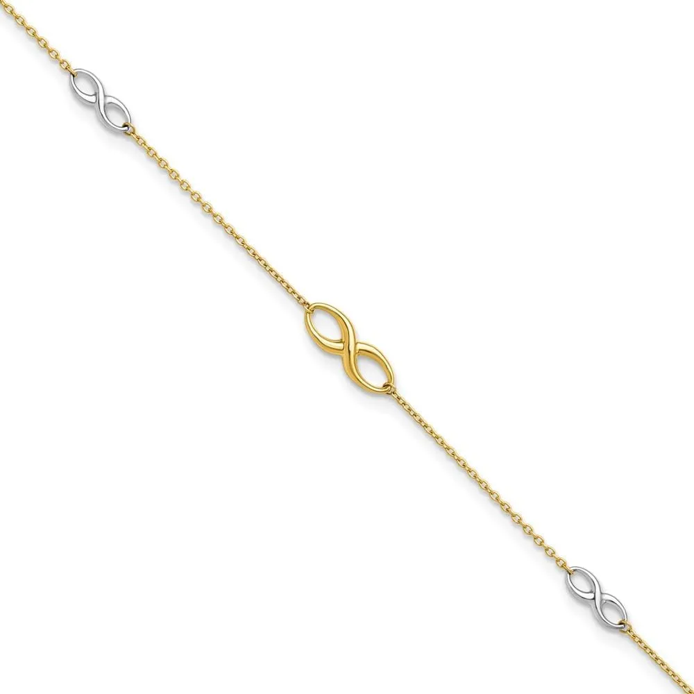 Sonia Jewels Real 10k Yellow Gold Two Toned with 1in Extension Anklet - with Secure Lobster Lock Clasp 9" (Width = 7mm)