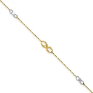 Sonia Jewels Real 10k Yellow Gold Two Toned with 1in Extension Anklet - with Secure Lobster Lock Clasp 9" (Width = 7mm)