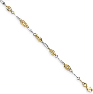 Sonia Jewels Real 14k Yellow and White Gold Two Tone Unique Link Anklet - with Secure Lobster Lock Clasp 10" (Width = 5mm)