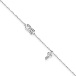 Sonia Jewels Real 925 Sterling Silver CZ Cubic Zirconia Lock/Key 1in Extension Anklet - with Secure Lobster Lock Clasp 9"