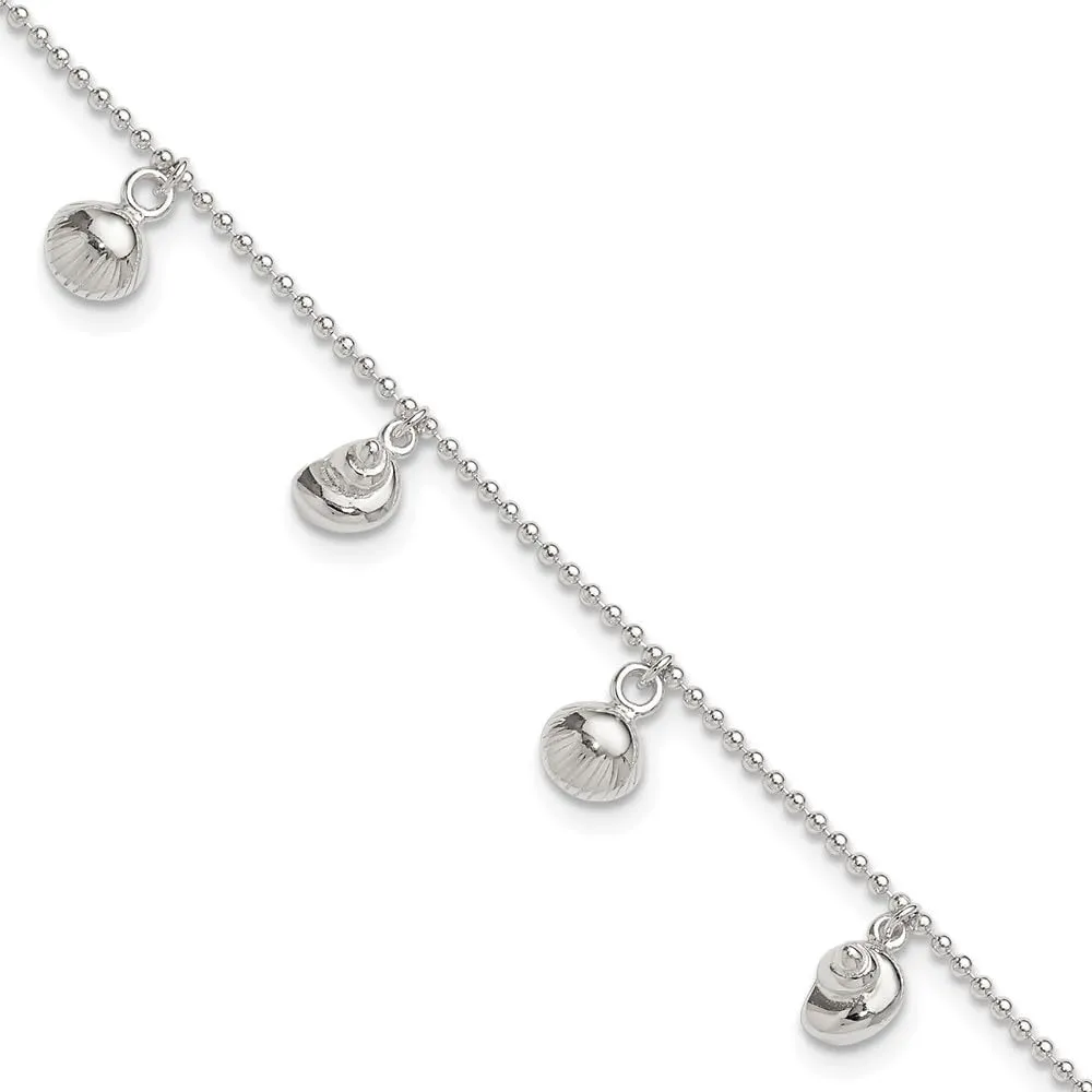 Sonia Jewels Real 925 Sterling Silver Sea Shell Anklet - with Secure Lobster Lock Clasp 9"