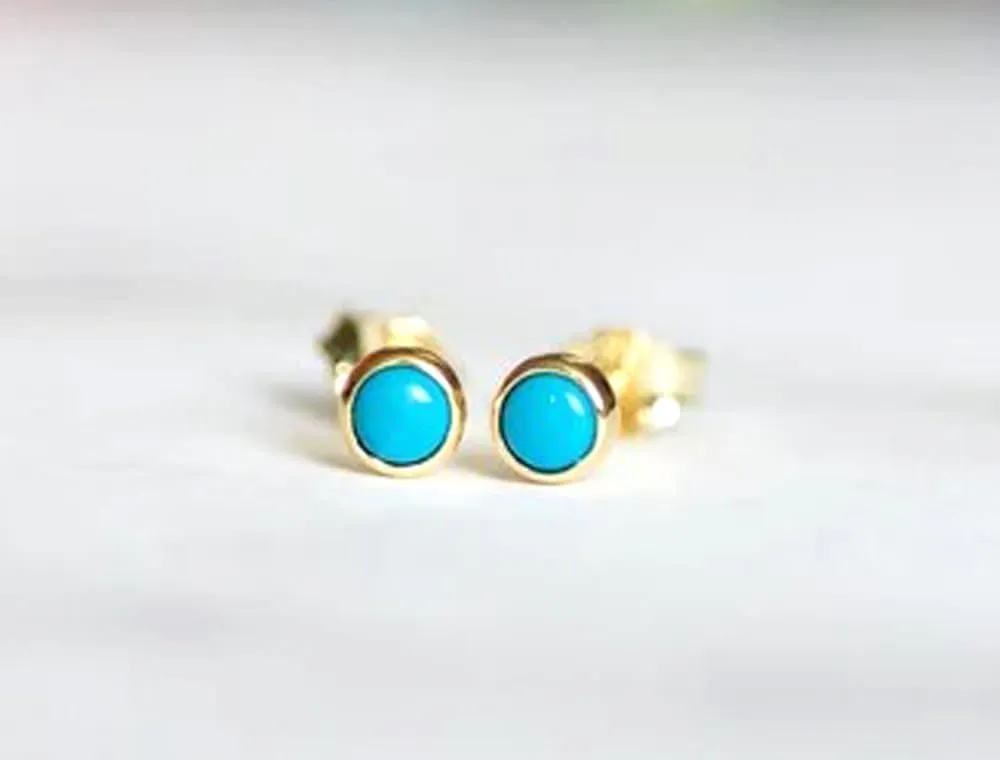 Soul Jewels,Genuine Round Turquoise Stud, Minimalist earrings, Round Bazel Setting Jewelry, Gift For Her, Party Bridesmaid Gift