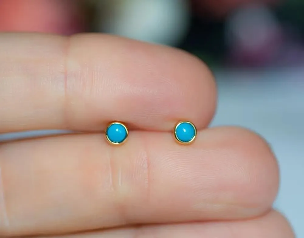 Soul Jewels,Genuine Round Turquoise Stud, Minimalist earrings, Round Bazel Setting Jewelry, Gift For Her, Party Bridesmaid Gift