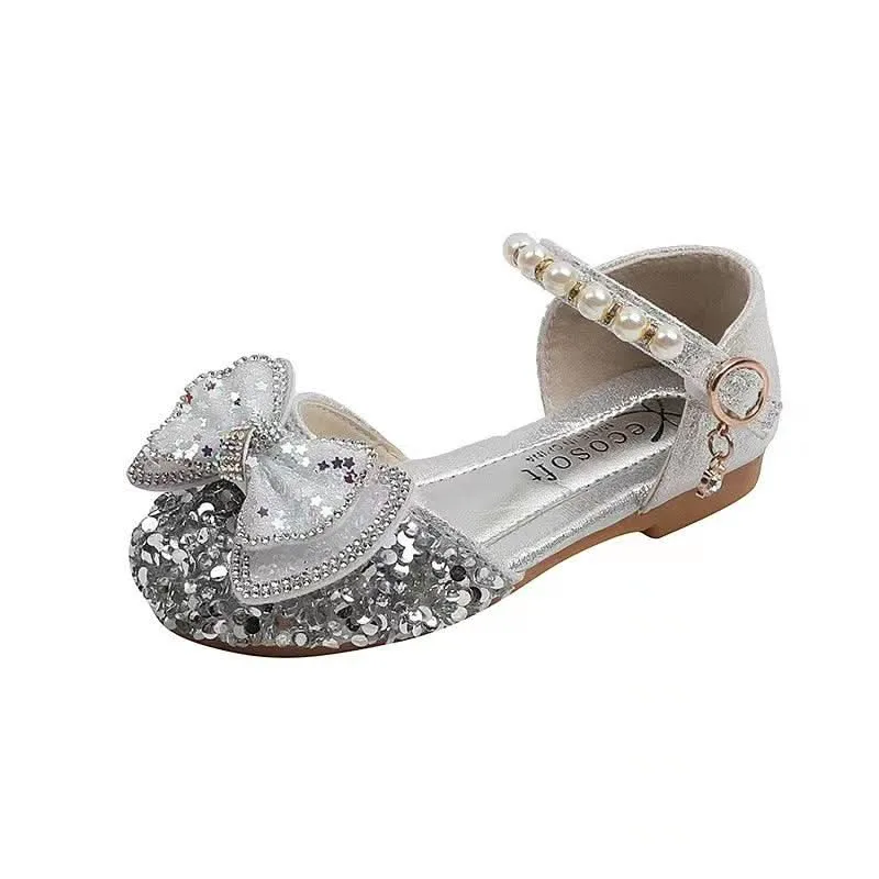 Sparkling High Heel Sandals for Little Princesses Colorful Pearl Bow Sandals