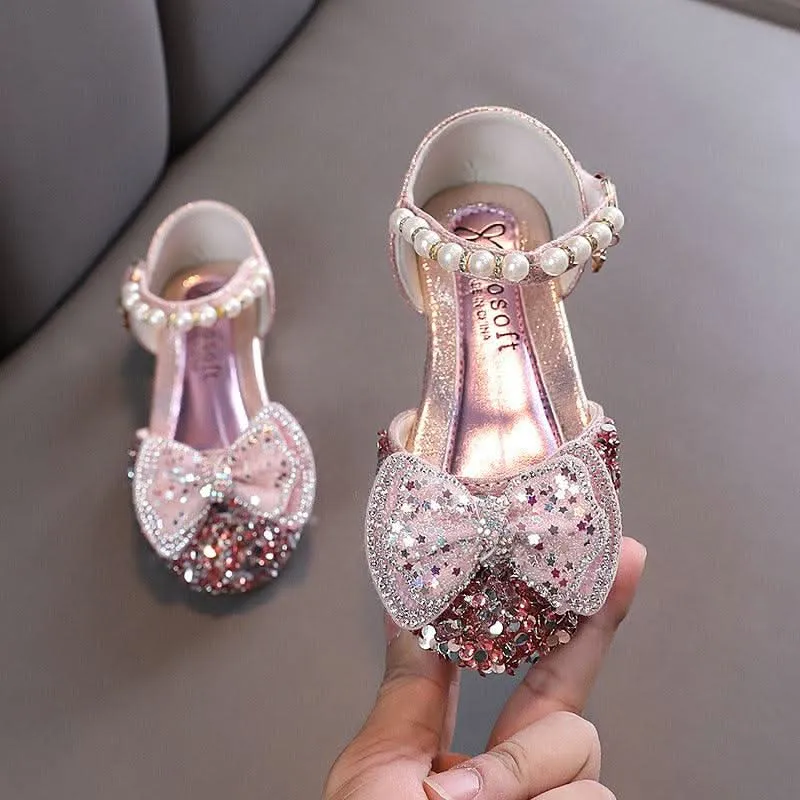 Sparkling High Heel Sandals for Little Princesses Colorful Pearl Bow Sandals