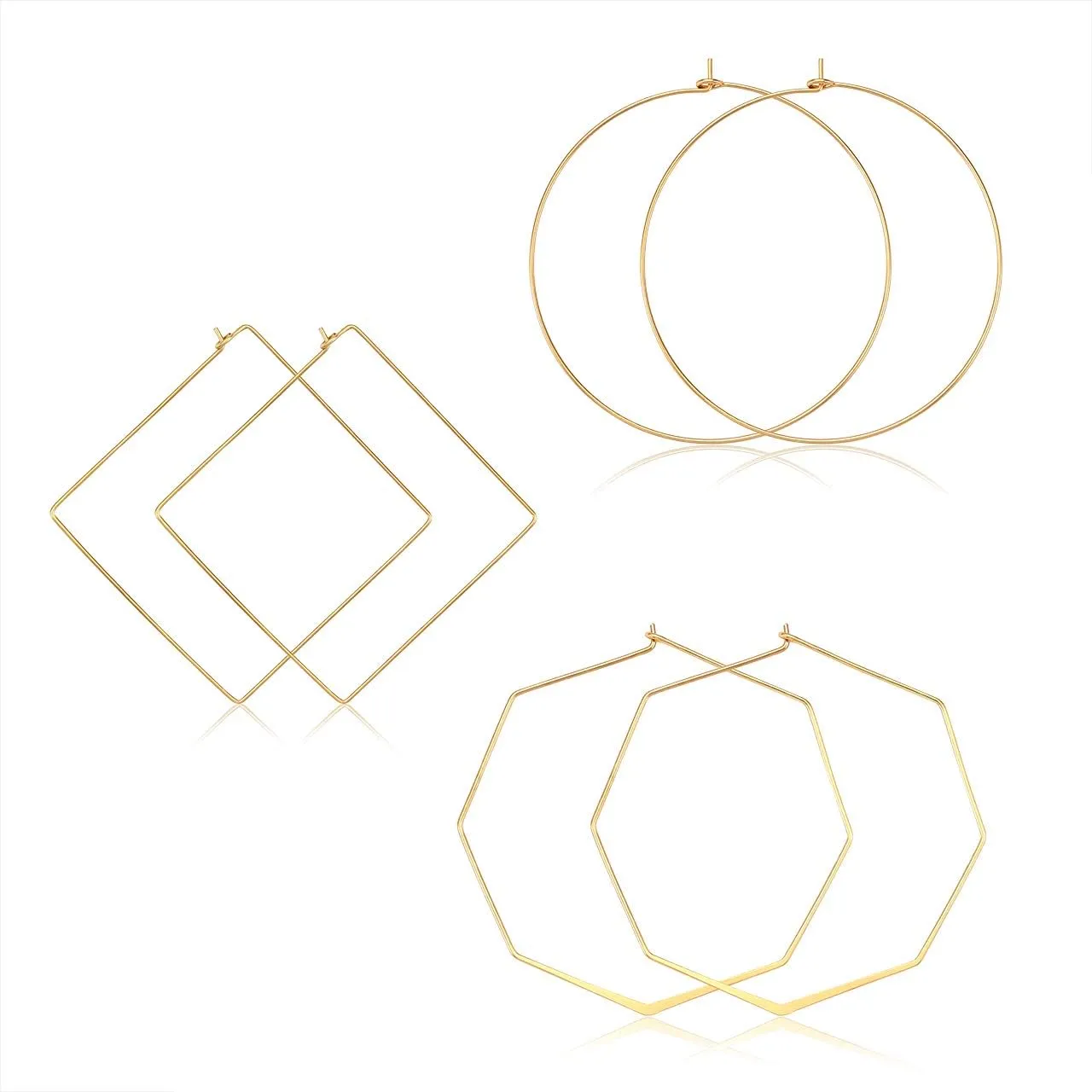 Square Hoop Earrings 3 Pairs Geometric Hoop Earrings Dangle Earring Set For Women (gold geometric)