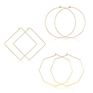Square Hoop Earrings 3 Pairs Geometric Hoop Earrings Dangle Earring Set For Women (gold geometric)