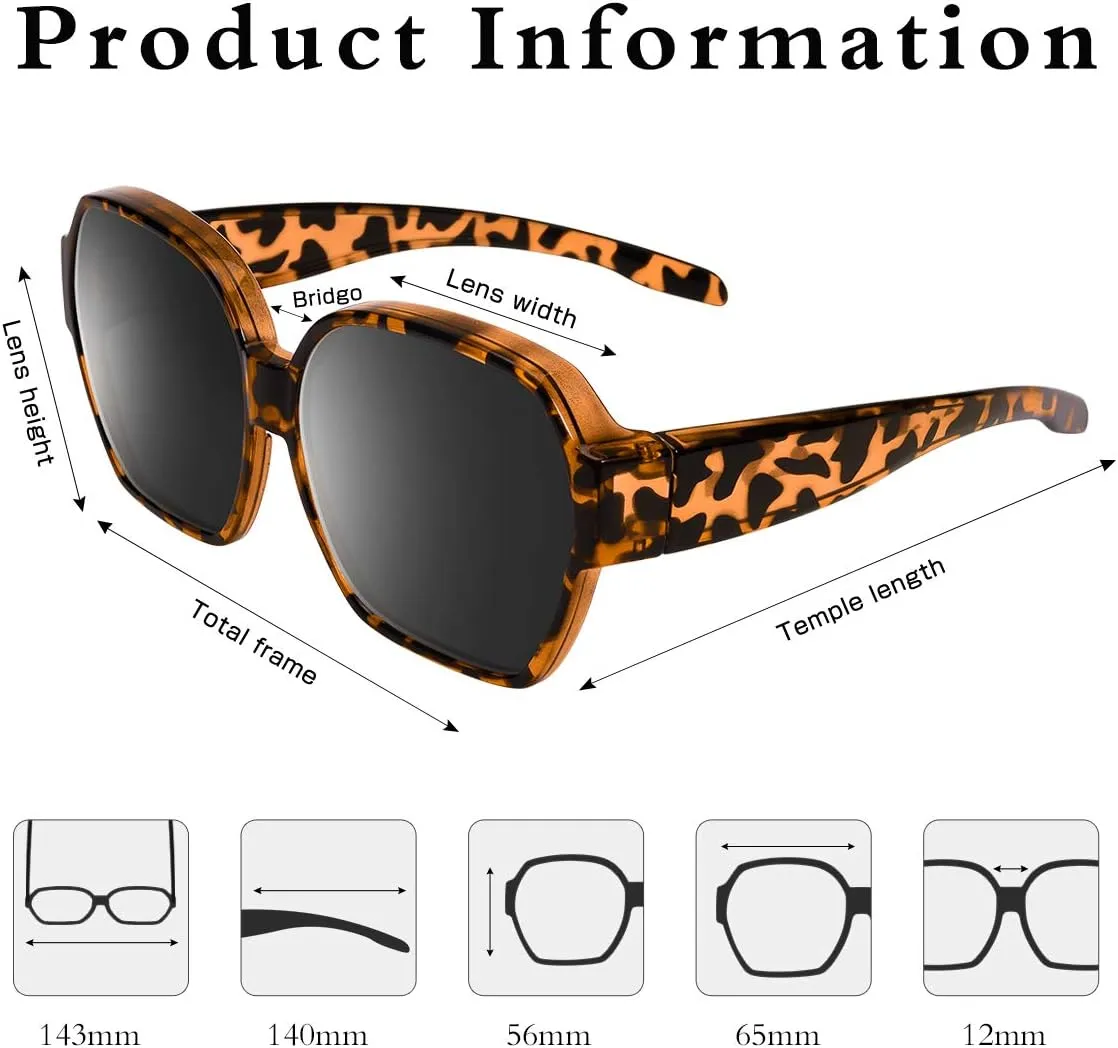 Square Oversized Polarized Fit Over Sunglasses Over Glasses with Lightweight Large Frame for Woman Man
