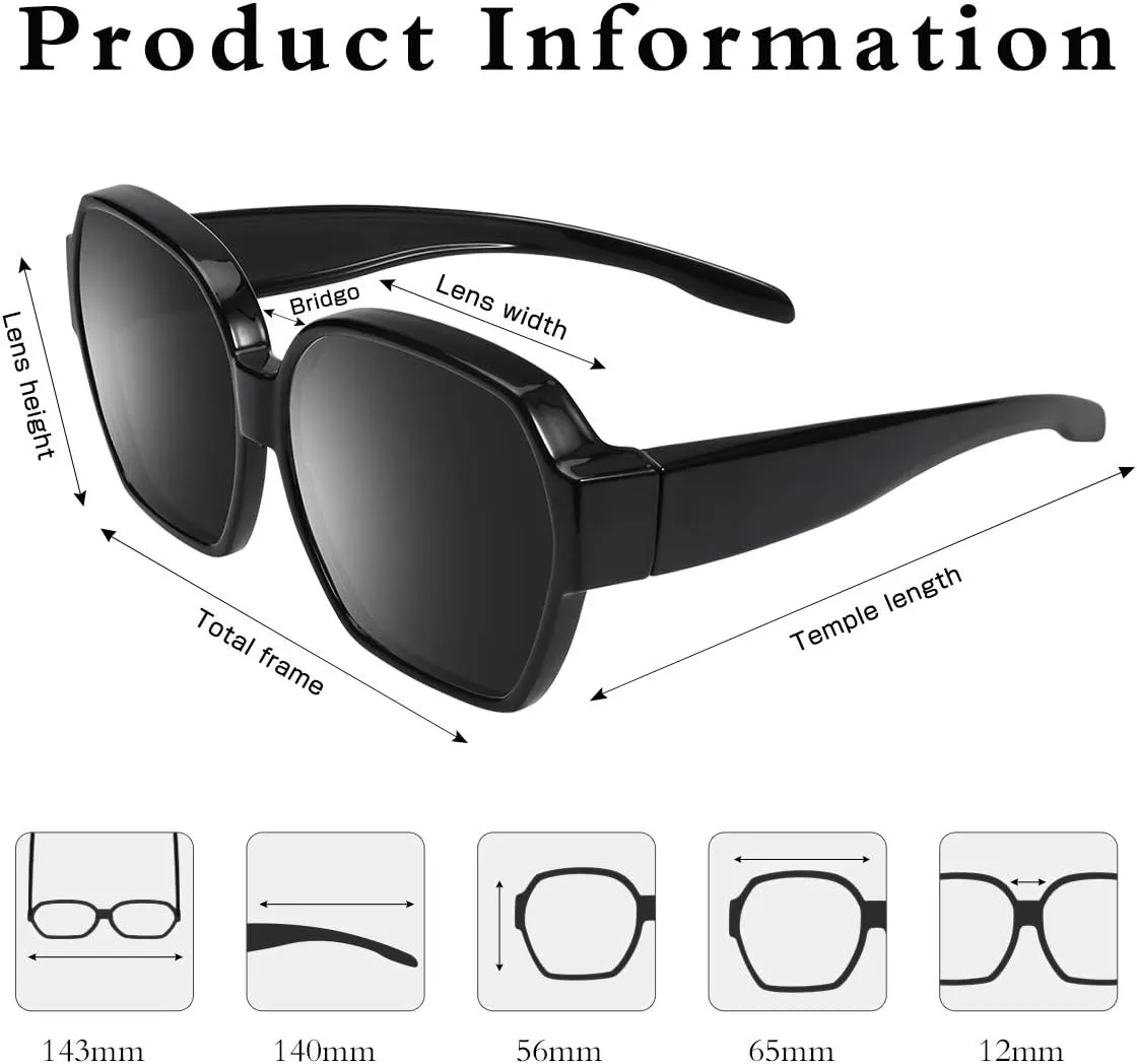 Square Oversized Polarized Fit Over Sunglasses Over Glasses with Lightweight Large Frame for Woman Man