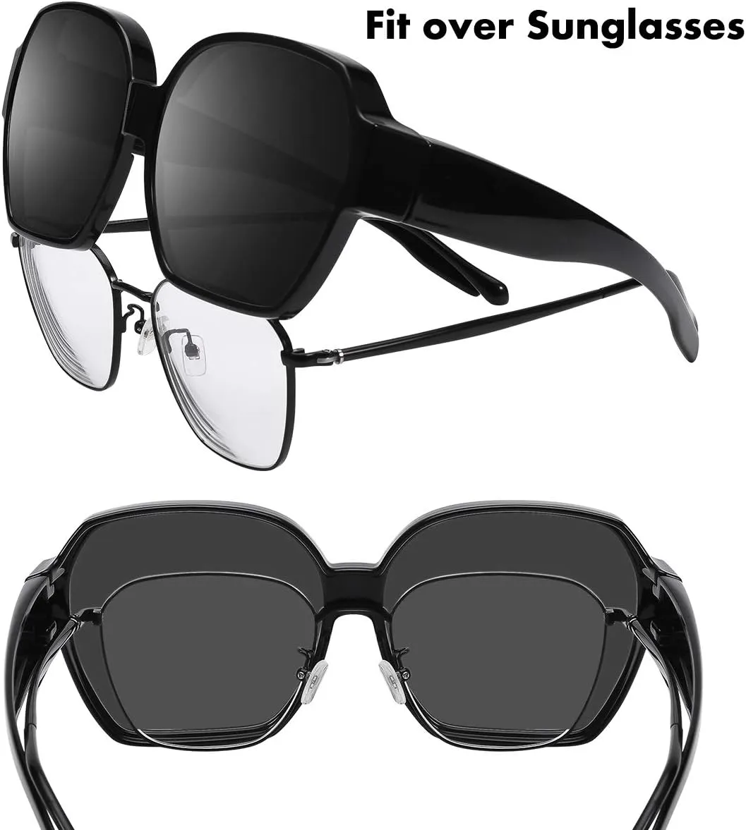 Square Oversized Polarized Fit Over Sunglasses Over Glasses with Lightweight Large Frame for Woman Man