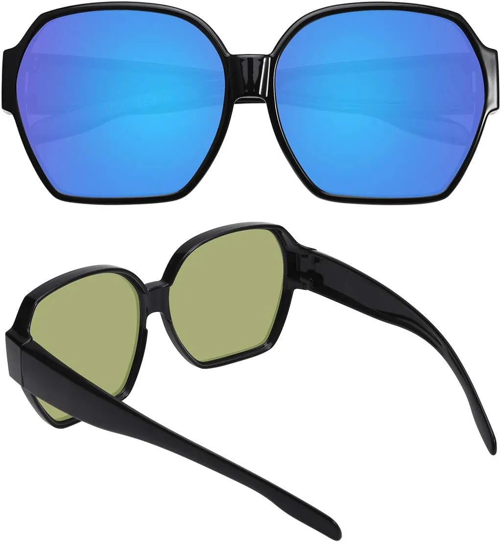 Square Oversized Polarized Fit Over Sunglasses Over Glasses with Lightweight Large Frame for Woman Man