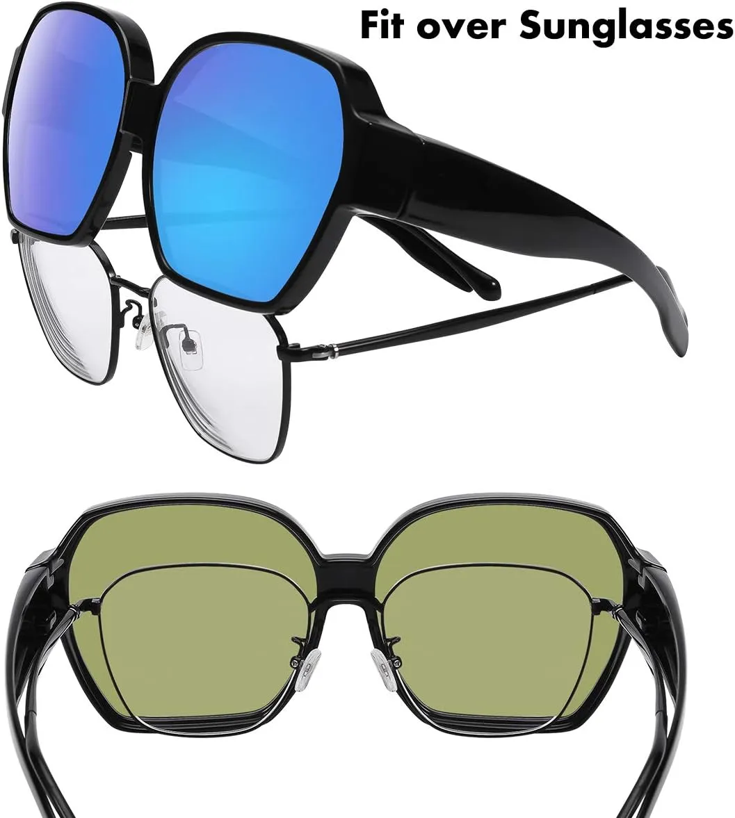 Square Oversized Polarized Fit Over Sunglasses Over Glasses with Lightweight Large Frame for Woman Man