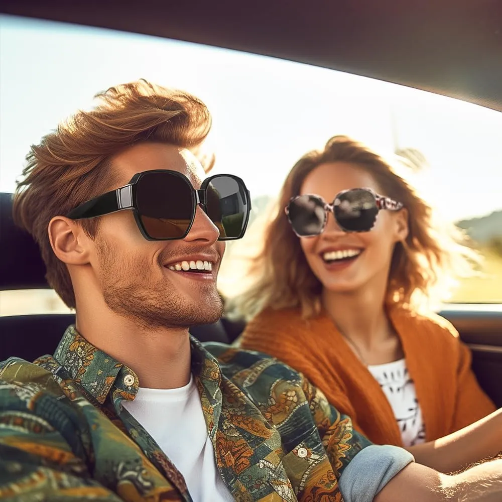 Square Oversized Polarized Fit Over Sunglasses Over Glasses with Lightweight Large Frame for Woman Man