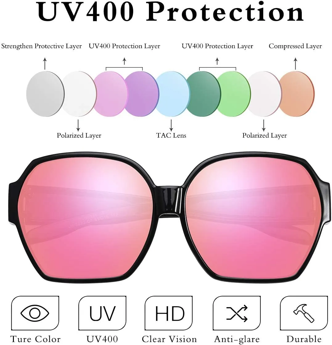 Square Oversized Polarized Fit Over Sunglasses Over Glasses with Lightweight Large Frame for Woman Man
