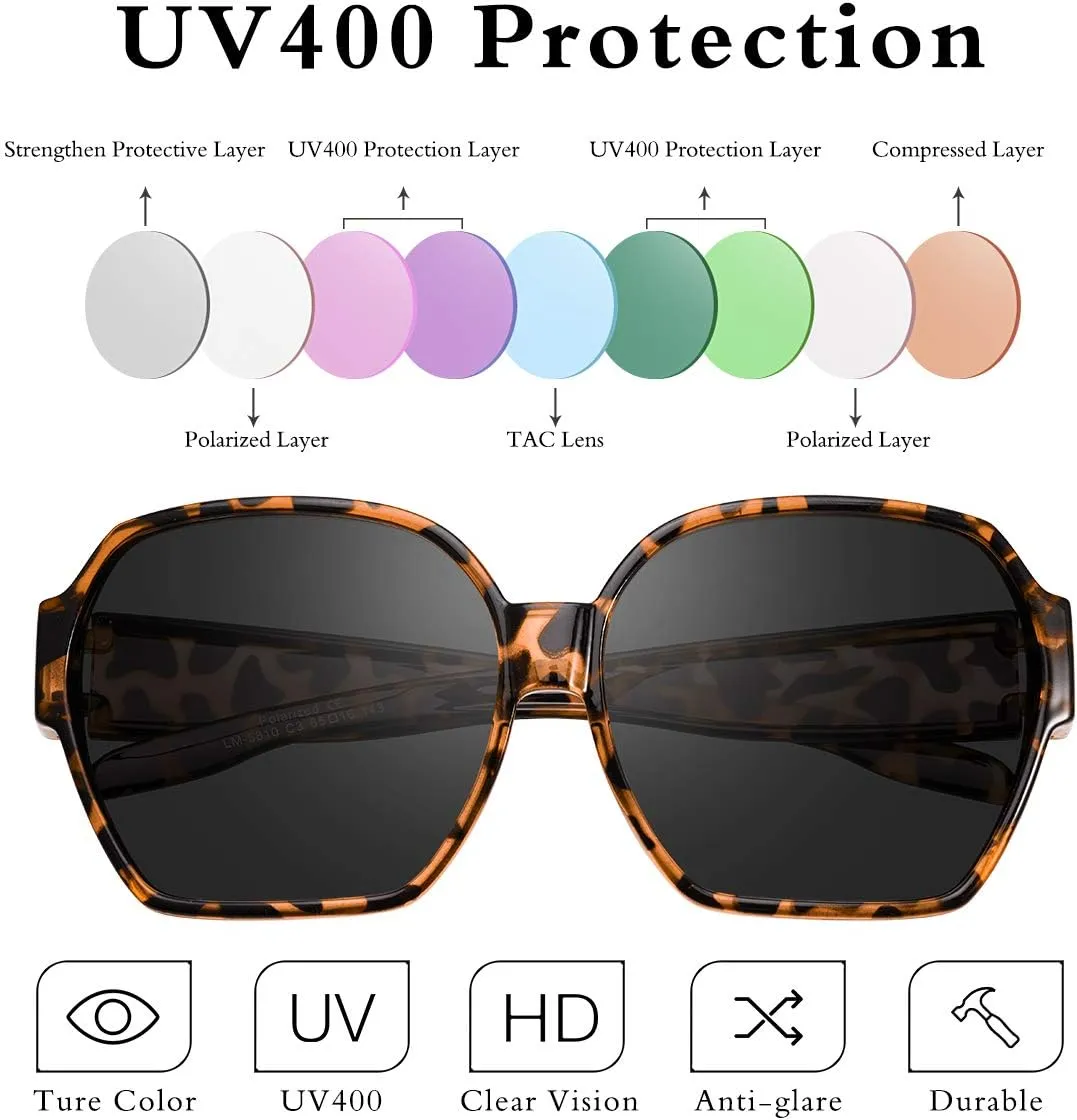 Square Oversized Polarized Fit Over Sunglasses Over Glasses with Lightweight Large Frame for Woman Man