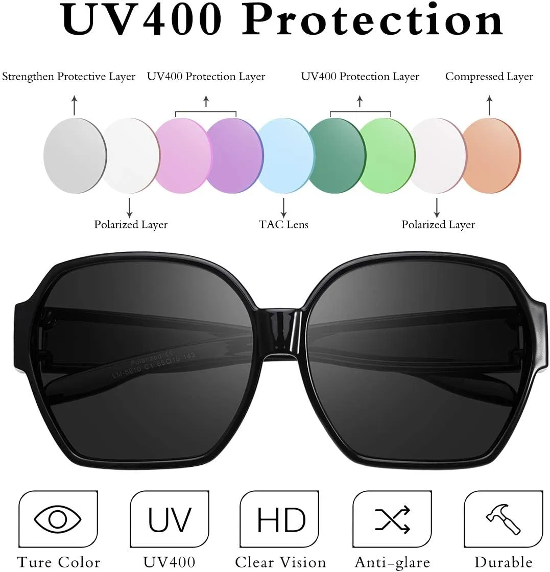 Square Oversized Polarized Fit Over Sunglasses Over Glasses with Lightweight Large Frame for Woman Man