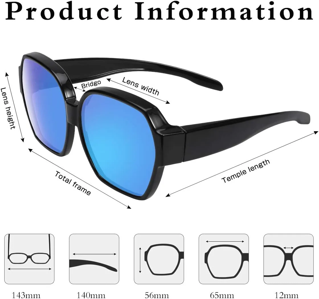 Square Oversized Polarized Fit Over Sunglasses Over Glasses with Lightweight Large Frame for Woman Man
