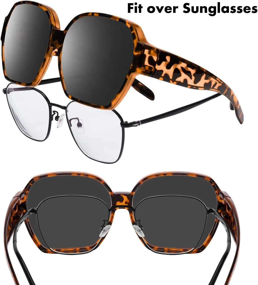 Square Oversized Polarized Fit Over Sunglasses Over Glasses with Lightweight Large Frame for Woman Man