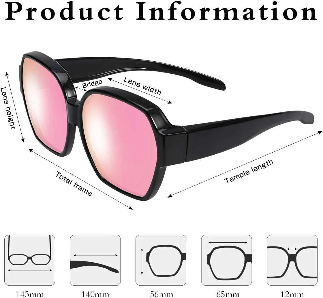 Square Oversized Polarized Fit Over Sunglasses Over Glasses with Lightweight Large Frame for Woman Man