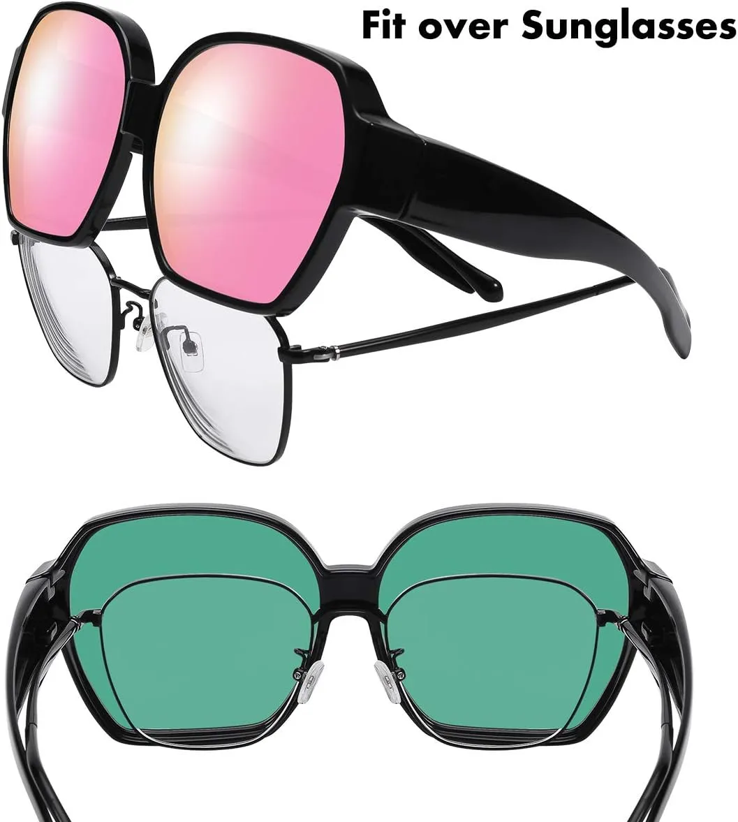 Square Oversized Polarized Fit Over Sunglasses Over Glasses with Lightweight Large Frame for Woman Man