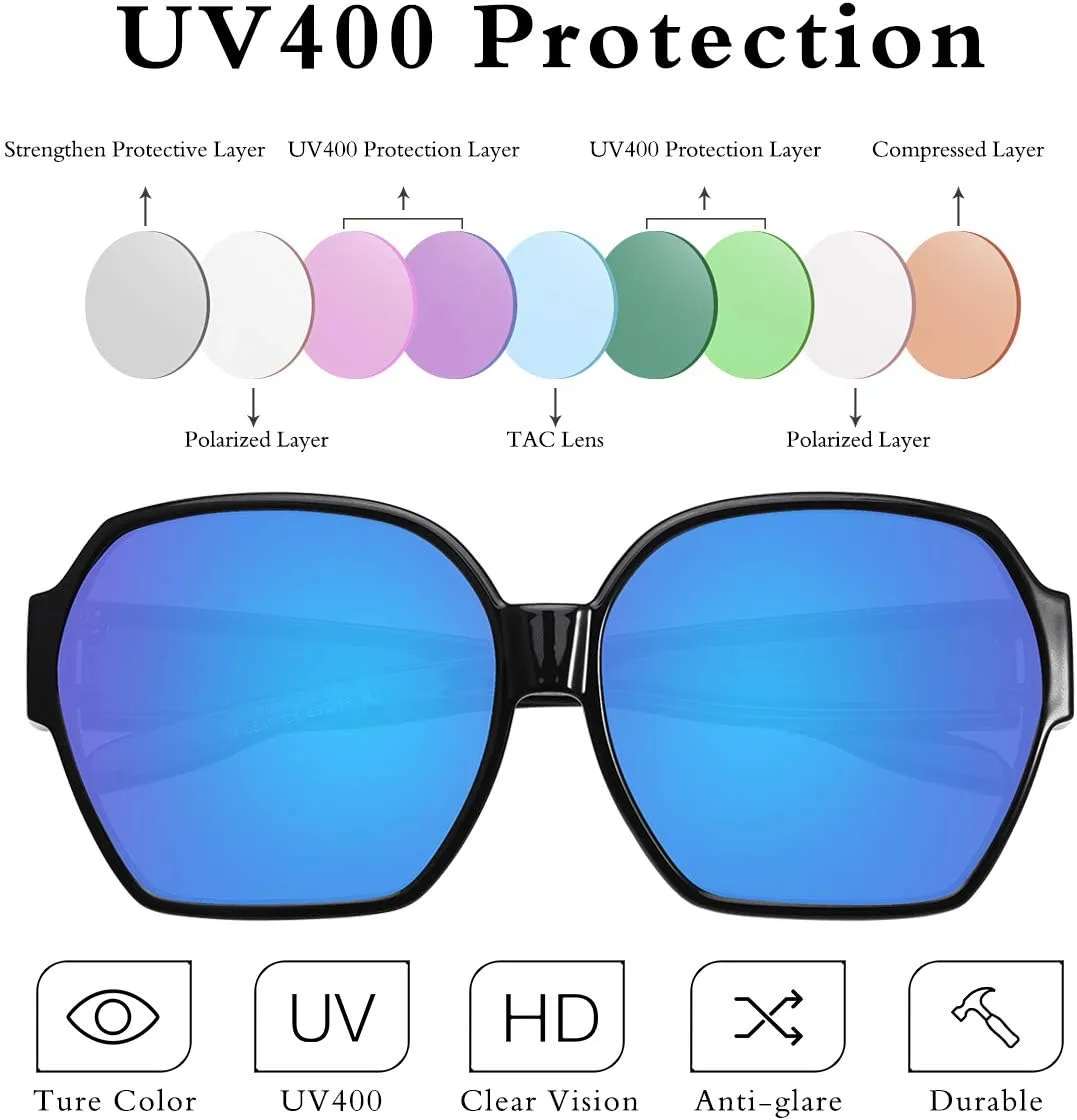 Square Oversized Polarized Fit Over Sunglasses Over Glasses with Lightweight Large Frame for Woman Man