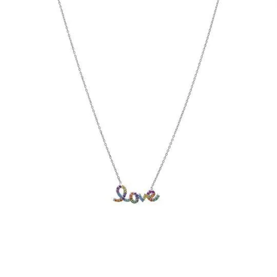 SS Multicolor CZ 'love' Necklace
