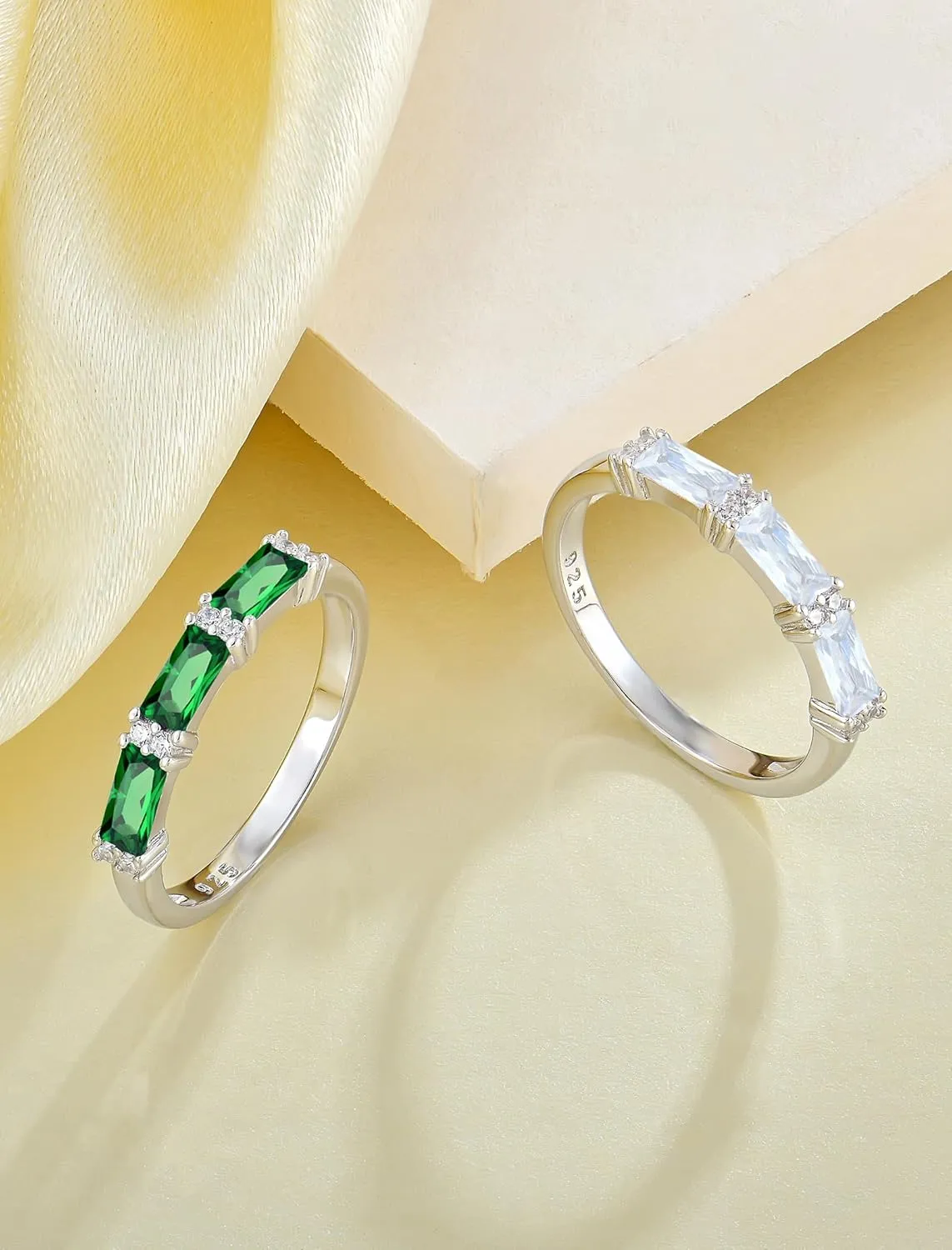 Stackable Rings 925 Sterling Silver Ring for Women, Eternity Ring Band with Square Birthstone Jewelry Gifts for Her