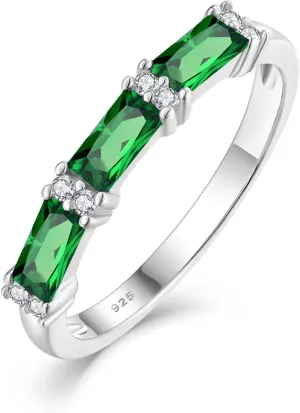 Stackable Rings 925 Sterling Silver Ring for Women, Eternity Ring Band with Square Birthstone Jewelry Gifts for Her