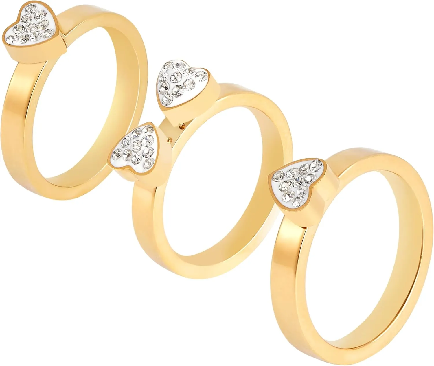 Stackable Rings for Women 18K Gold Plated Ring Set Cubic Zirconia Inlaid Four-Leaf Clover & Heart Design, Fashion Jewelry for Everyday Wear Stackable Wedding Bands Rings Multiple Sizes 5-10