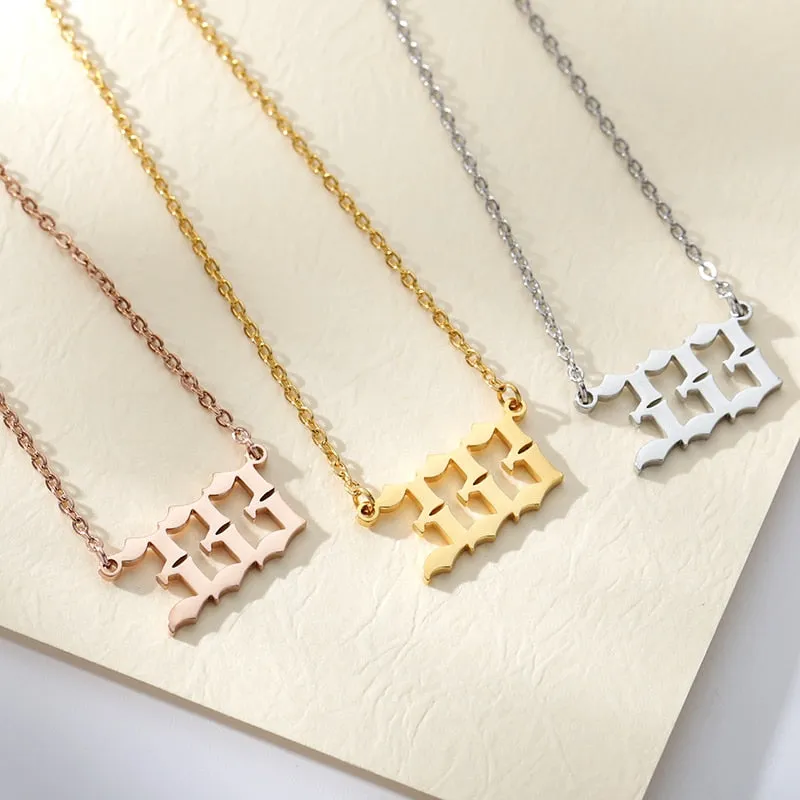 Stainless Steel Angel Number Necklaces in Silver and Gold